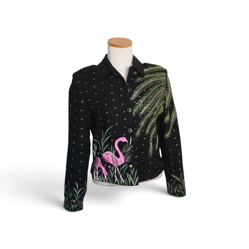 ANAGE Women’s Vintage Embroidered ARTSY COAT Blazer Flamingos Retro Bohemian S